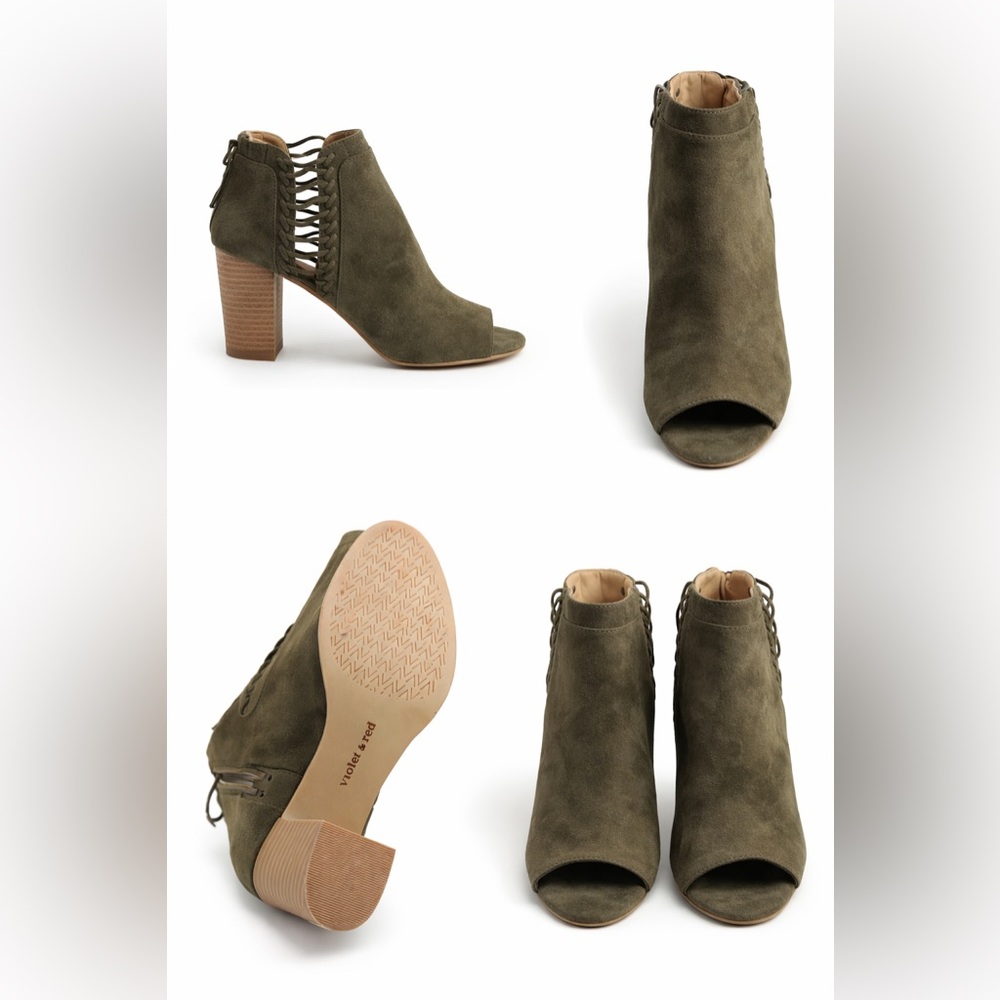 Violet & Red Peep Toe Booties-Olive Green